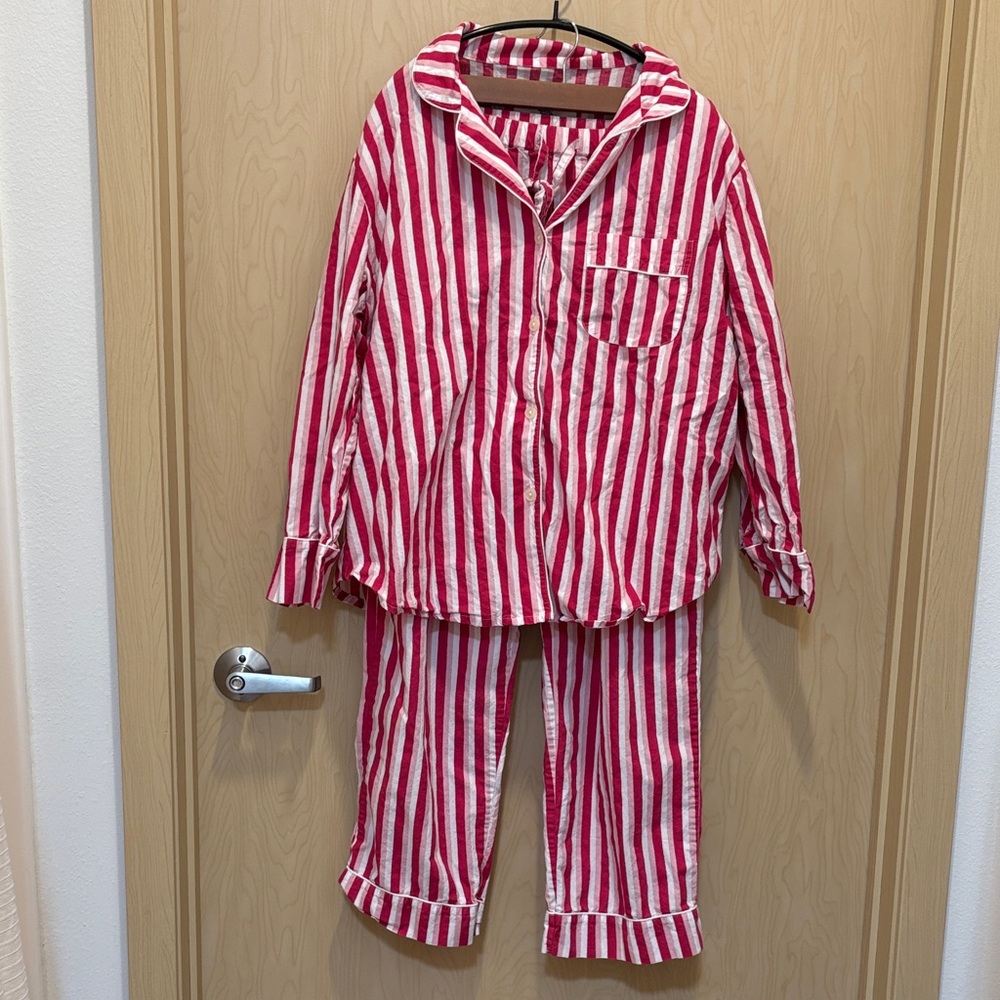 Printfresh Candy Stripe Long PJ Set - Fuchsia Blush - M - EUC